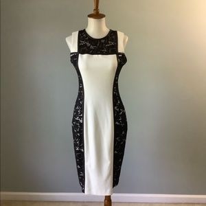 Calvin Klein Lace & Leather Sleeveless Sheath